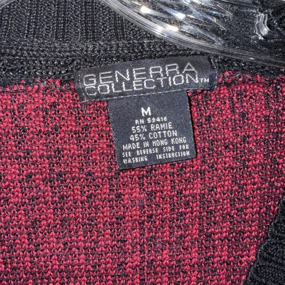 Vintage 80's Red Black Houndstooth V Neck Sweater Women's Size Medium Academic - Picture 3 of 6